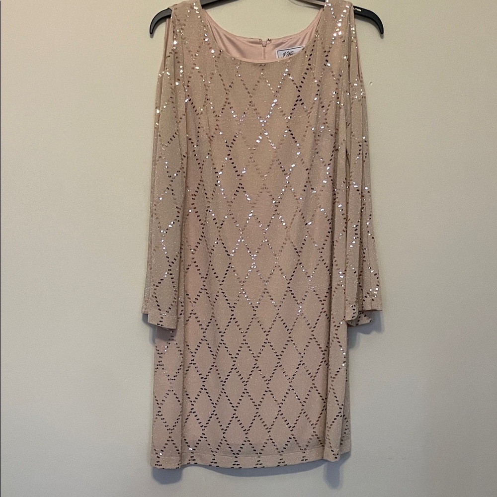 Sequin-Embellished Blush Midi Dress